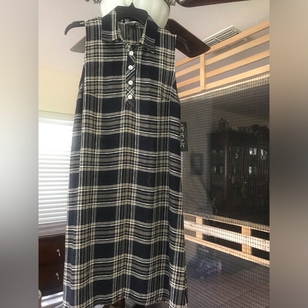 HELENE ❤️ BLAKE Sleeveless Plaid Polo Dress in Black & Cream NEW